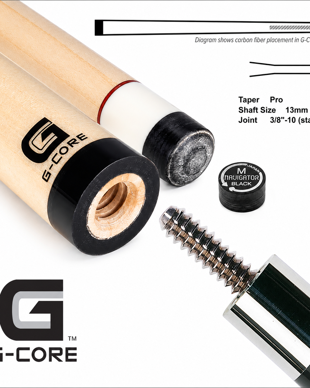 McDermott G-Core 13MM Maple Pool Cue Shaft and 3/8x10 Radial Joint Pro Taper