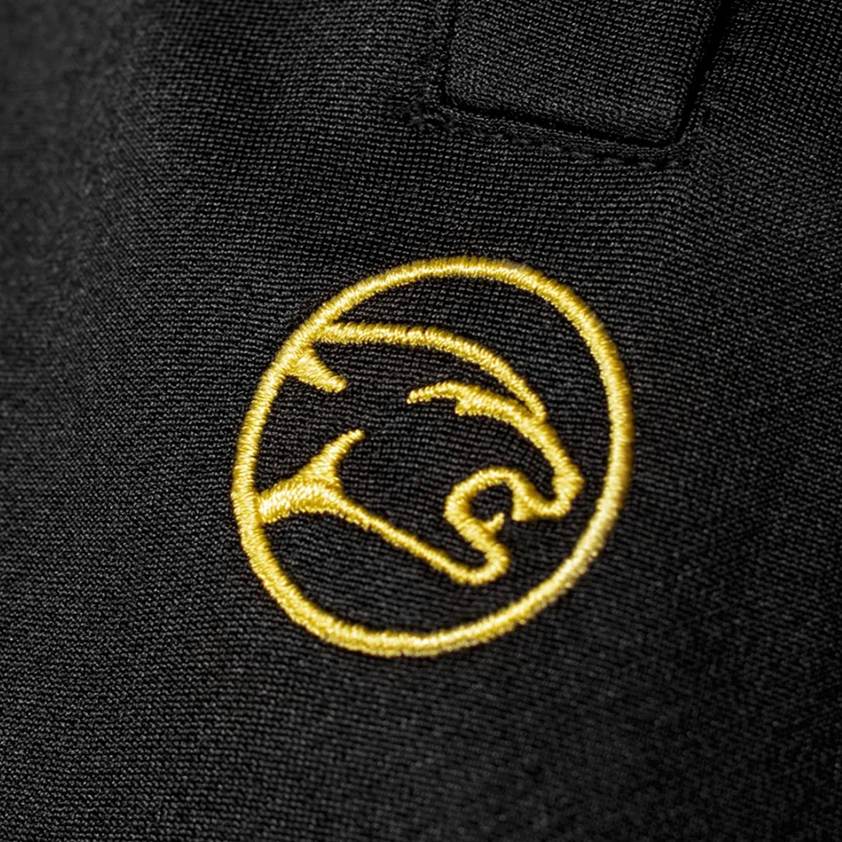Black and Yellow Jogger Pants with Embroidered Cat Head Branding