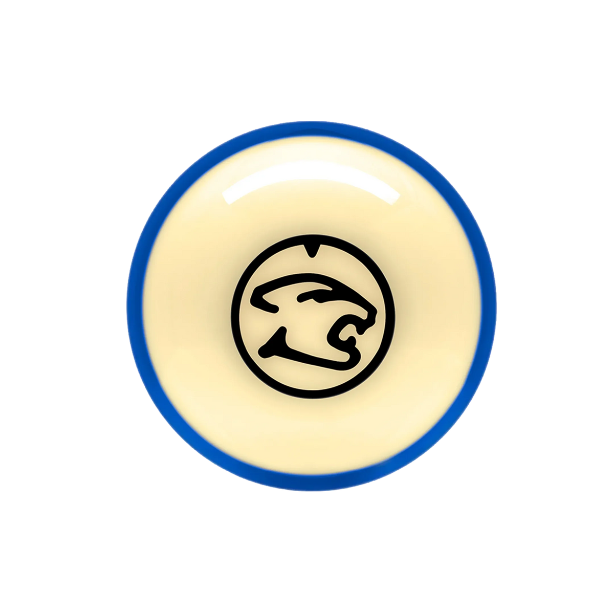 Blue stripe pool ball with a black cat branding