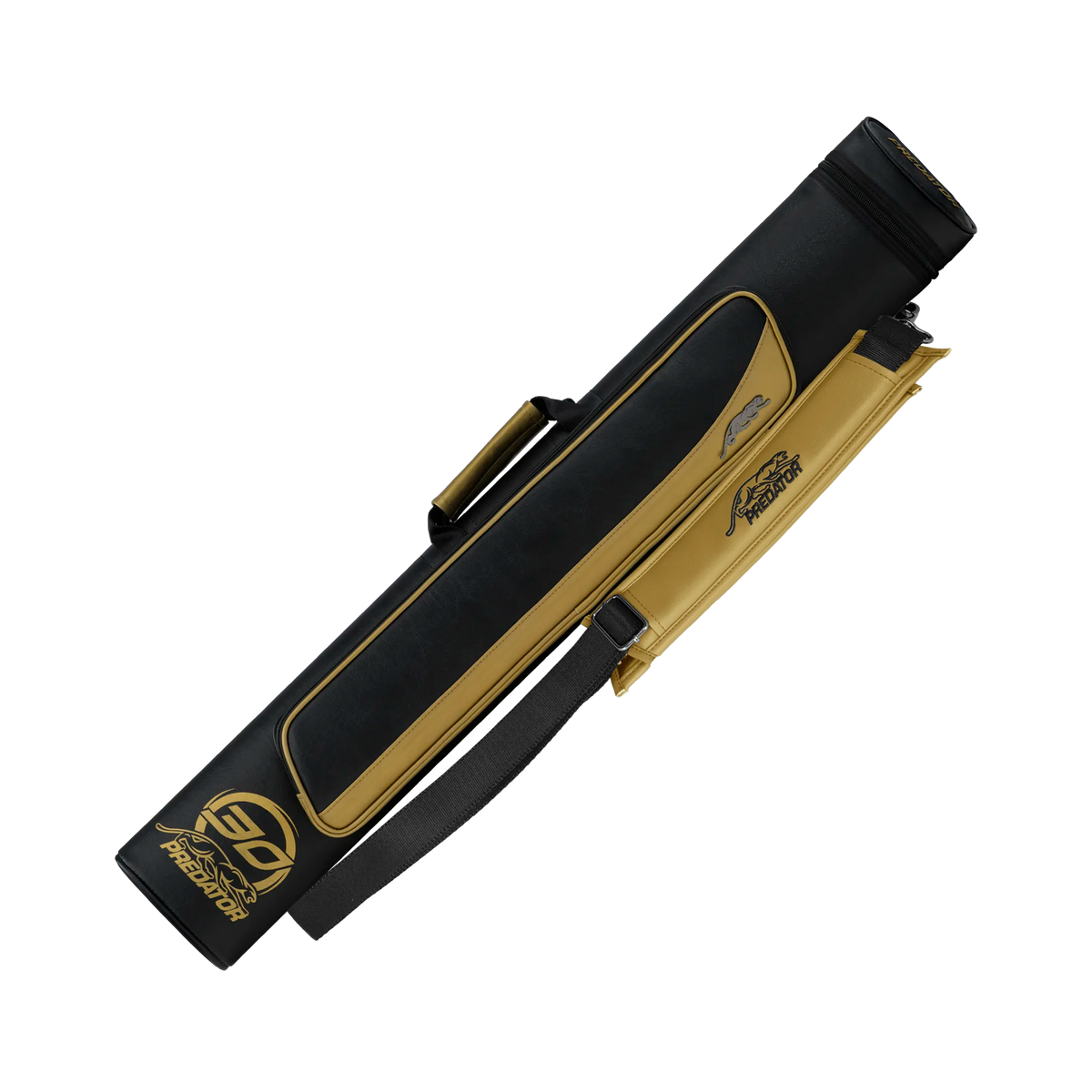 Black and gold pool cue case with PREDATOR branding