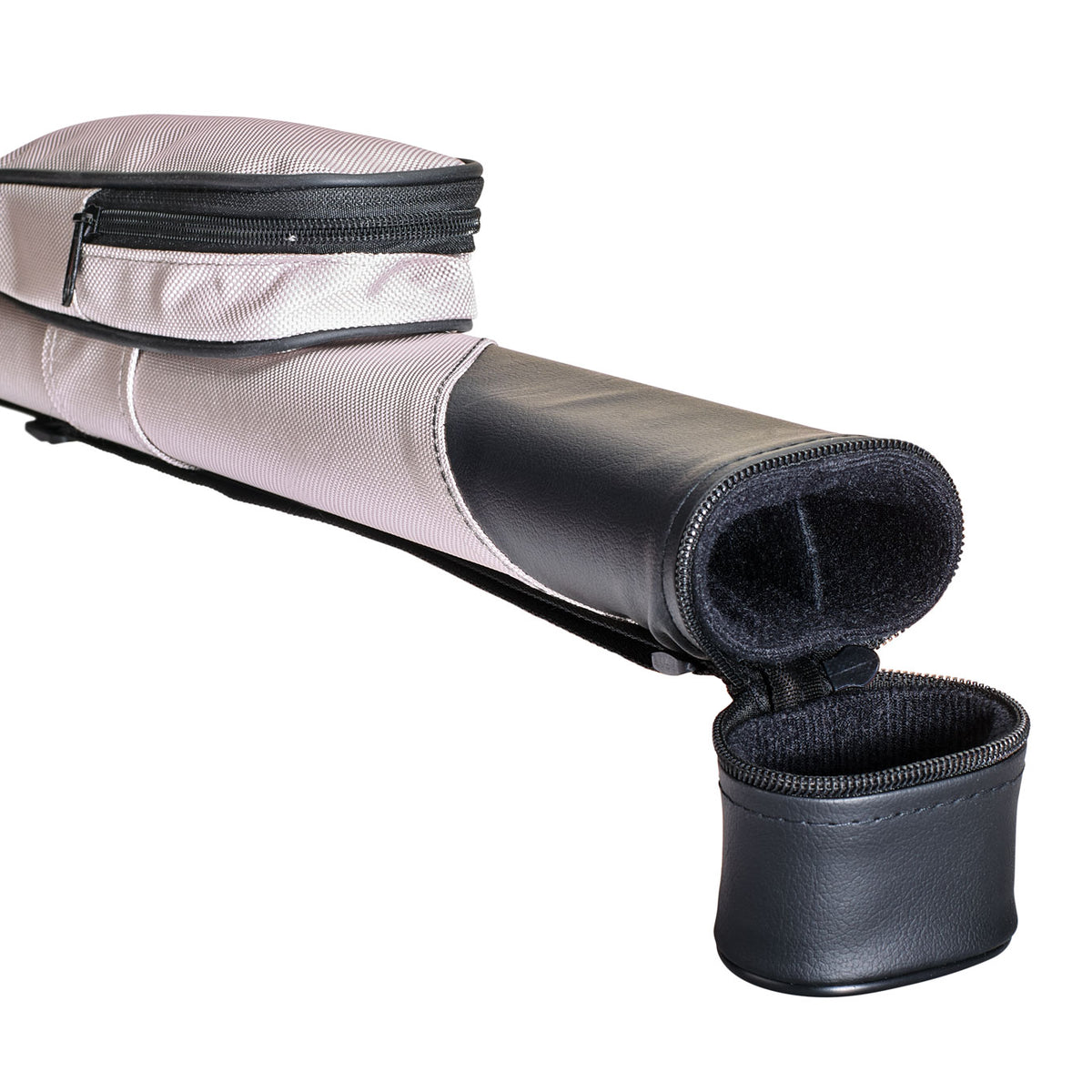 Billiard Oval 1x1 Gray/Black Hard Pool Cue Case With Shoulder Strap Open