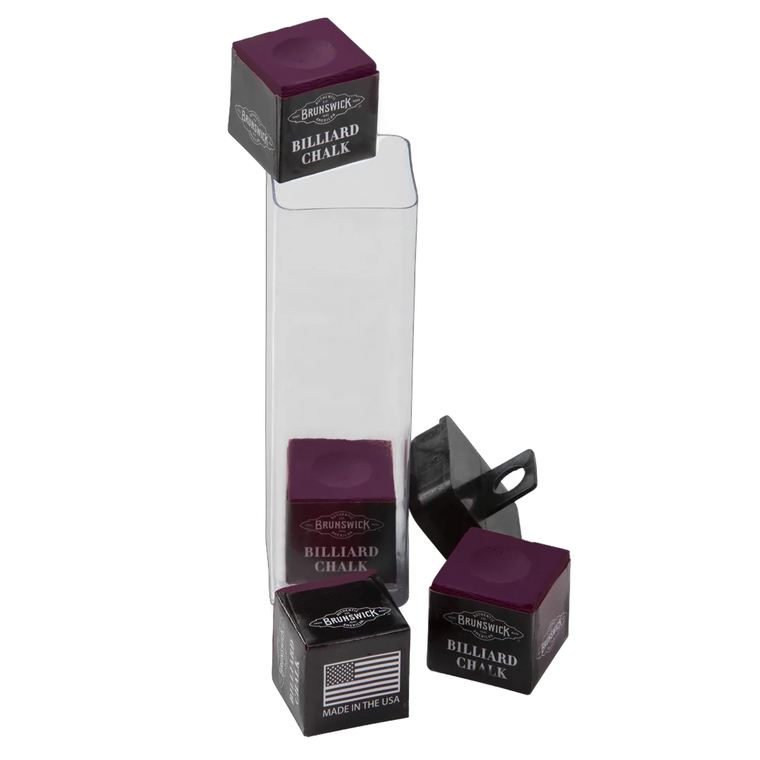 Brunswick Billiard Chalk, Wine, 4 Pieces with Clear Storage Tube and Chalk Holder