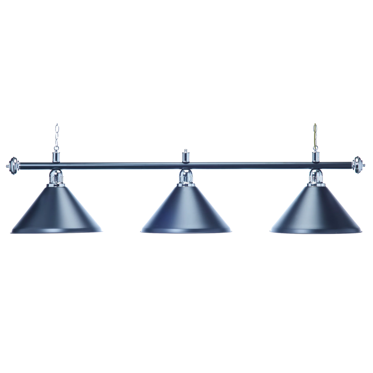 Everblack 3-Shade Billiard Lamp With Matte Black Cone Shades and Chrome Fittings