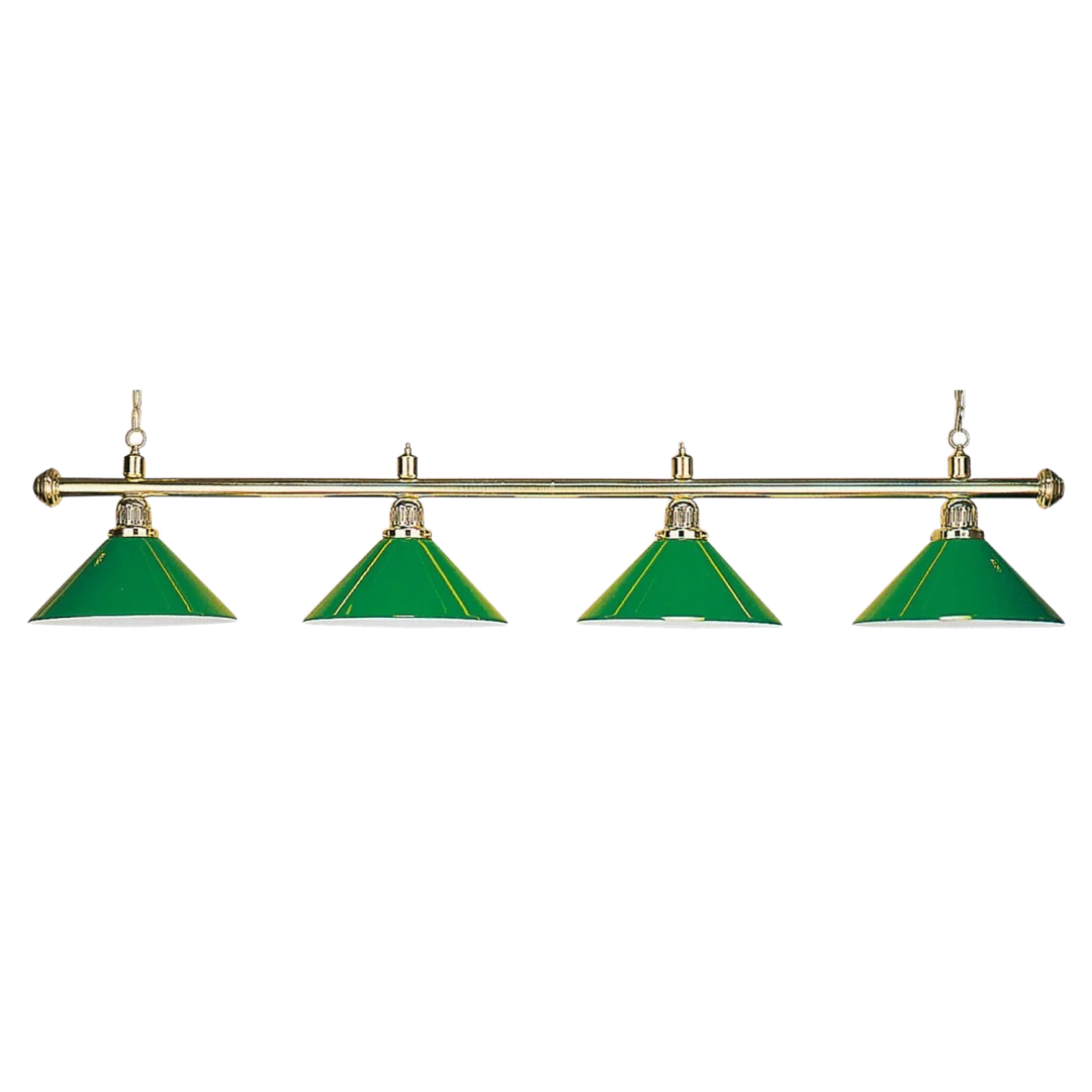 Evergreen 4-Shade Billiard Lamp With Green Cone Shades on a Brass Bar