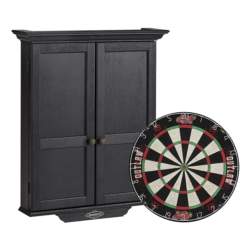 Closed Brunswick Black Wire Brush Dartboard Cabinet with Dartboard