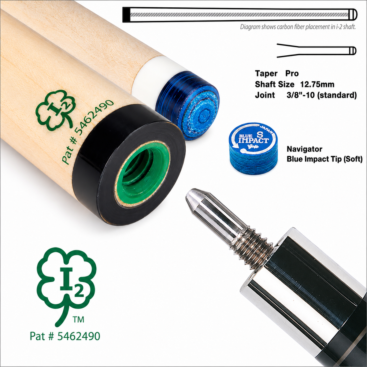 McDermott Intimidator i-2 12.75MM Maple Pool Cue Shaft and 3/8x10 Quick Release Joint Pro Taper Soft Tip