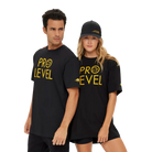 Two people wearing  'PRO LEVEL' t-shirts