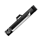Black and white pool cue case with a cat head circle branding