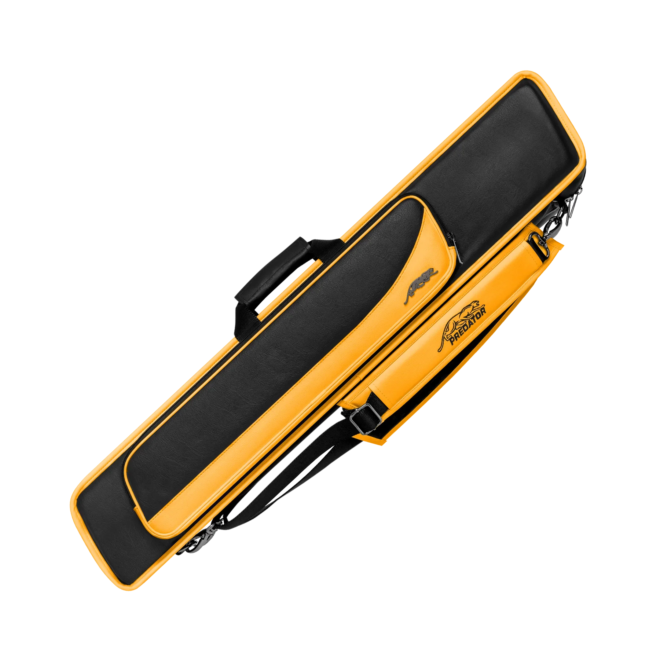 Black and Yellow Roadline Soft Pool Cue Case with Predator Branding on the Strap