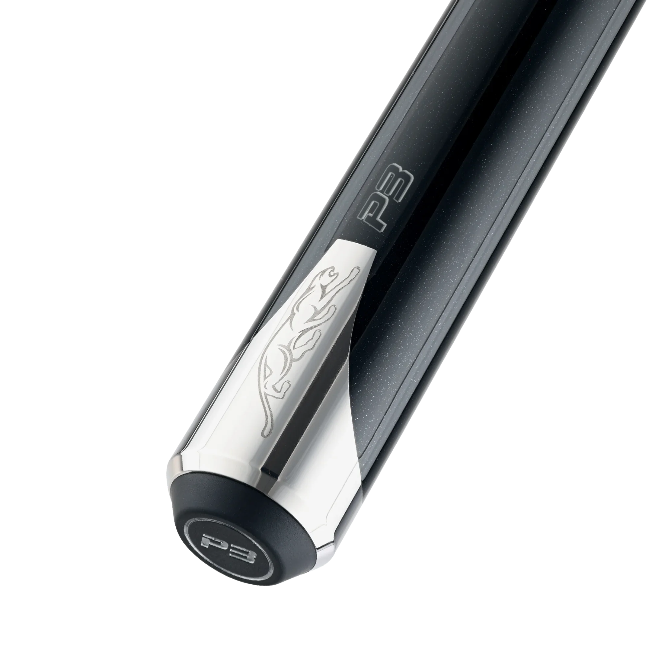 P3 Black Pool Cue No Wrap Butt Closeup Rotated