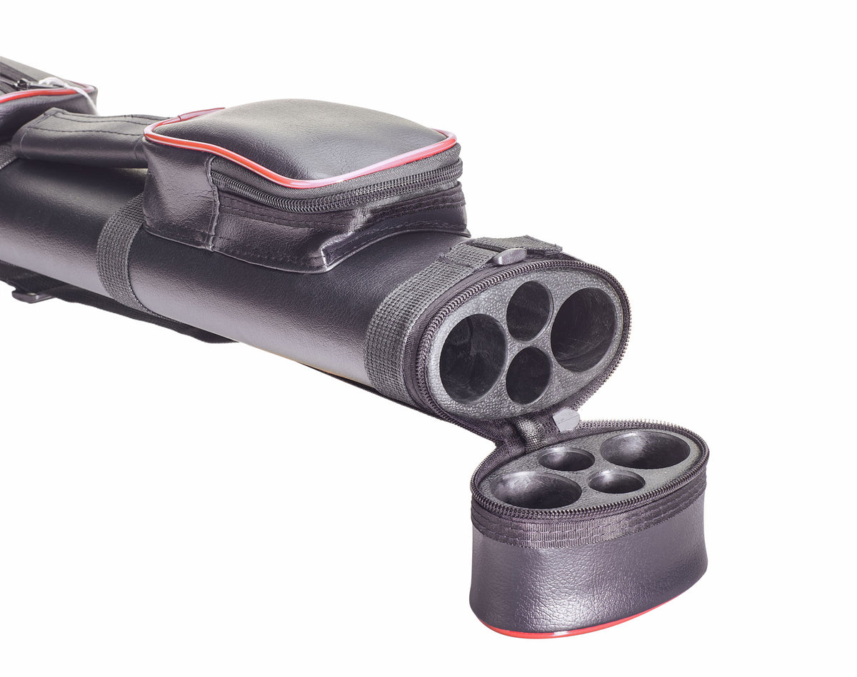 Cyber Oval 2x2 Black/Red Hard Pool Cue Case With Shoulder Strap Open
