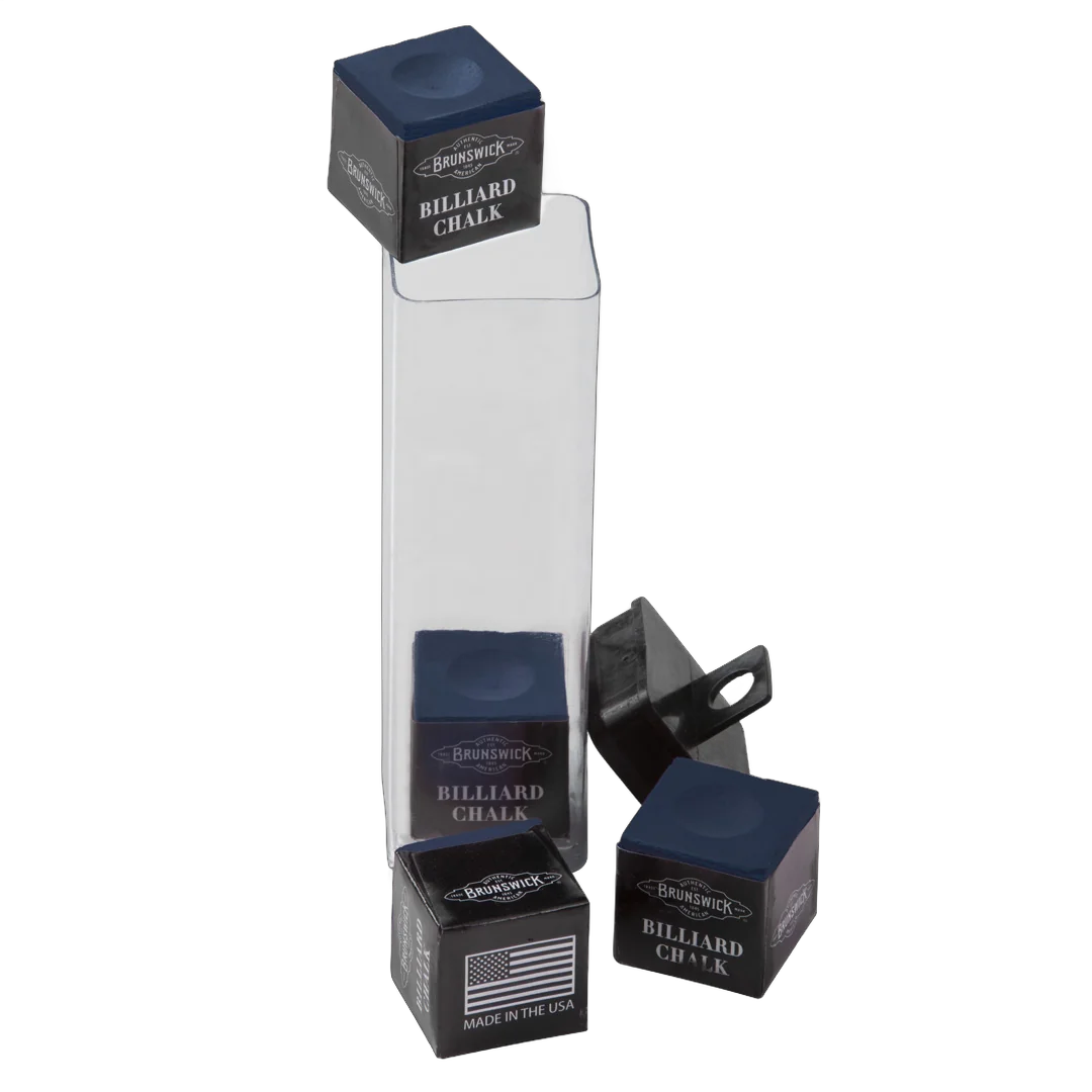 Brunswick Billiard Chalk, Navy Blue, 4 Pieces with Clear Storage Tube and Chalk Holder