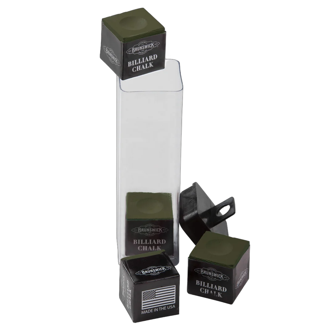 Brunswick Billiard Chalk, Olive, 4 Pieces with Clear Storage Tube and Chalk Holder