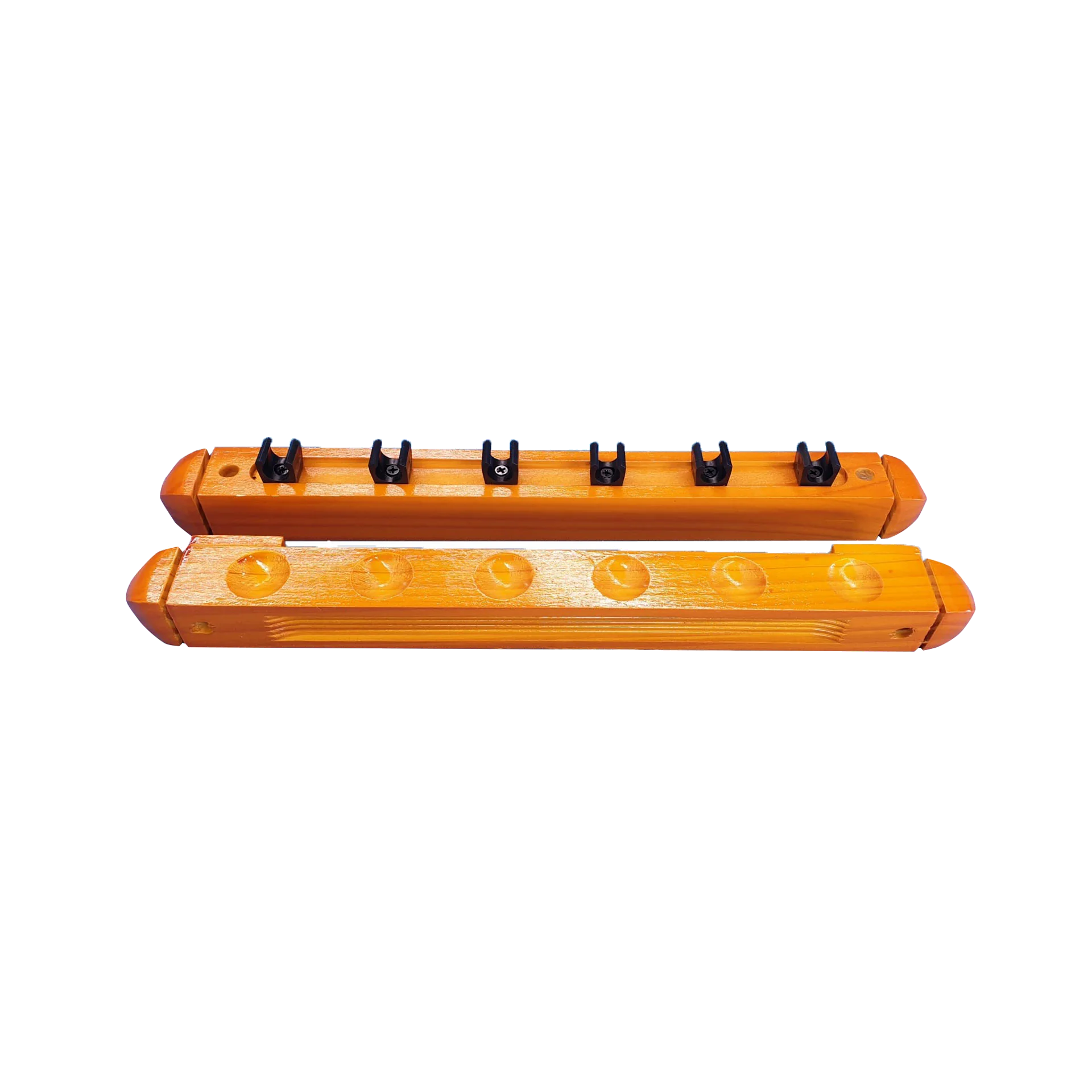 Antik Wall-Mounted Cue Rack In Chestnut Wood With Six Black Cue Clips