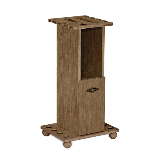 Brunswick Heritage Floor Cue Rack In Rustic Dark Brown Shown Empty