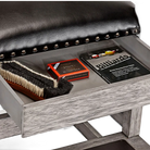 Brunswick Centennial Players Chair In Rustic Grey With The Drawer Open
