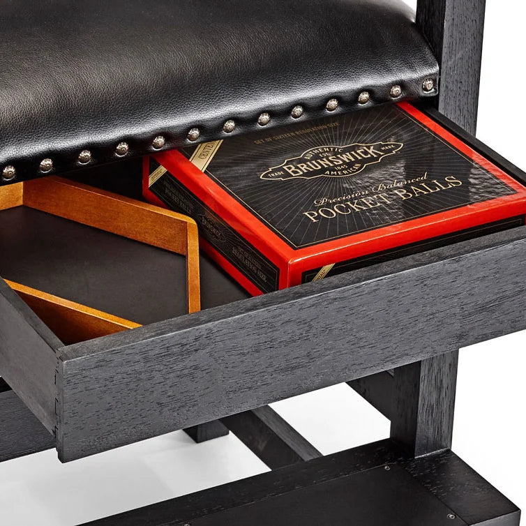 Brunswick Centennial Players Chair In Black Wire Brush With The Drawer Open
