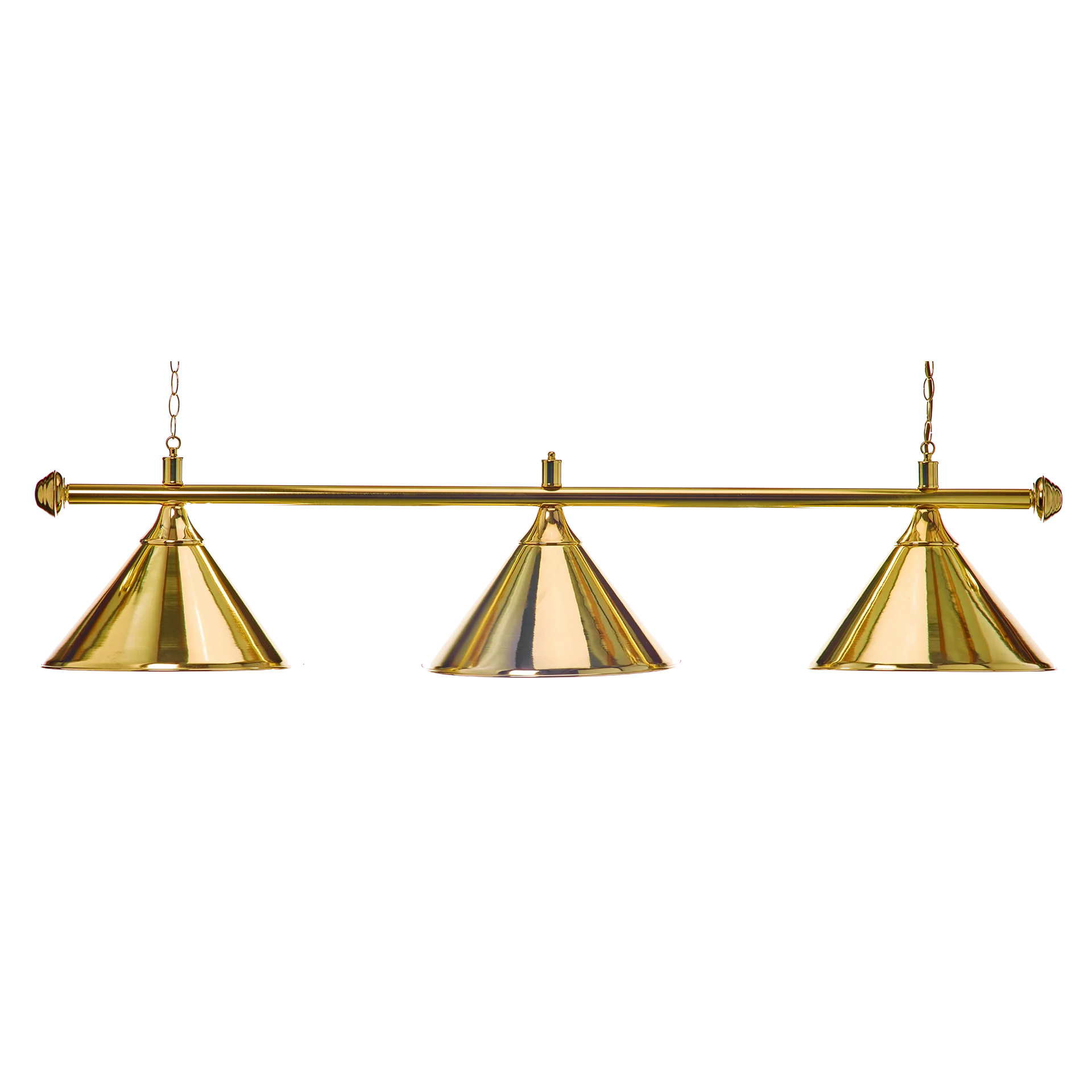 Evergold 3-Shade Billiard Lamp With Polished Brass Cone Shades and Brass Bar