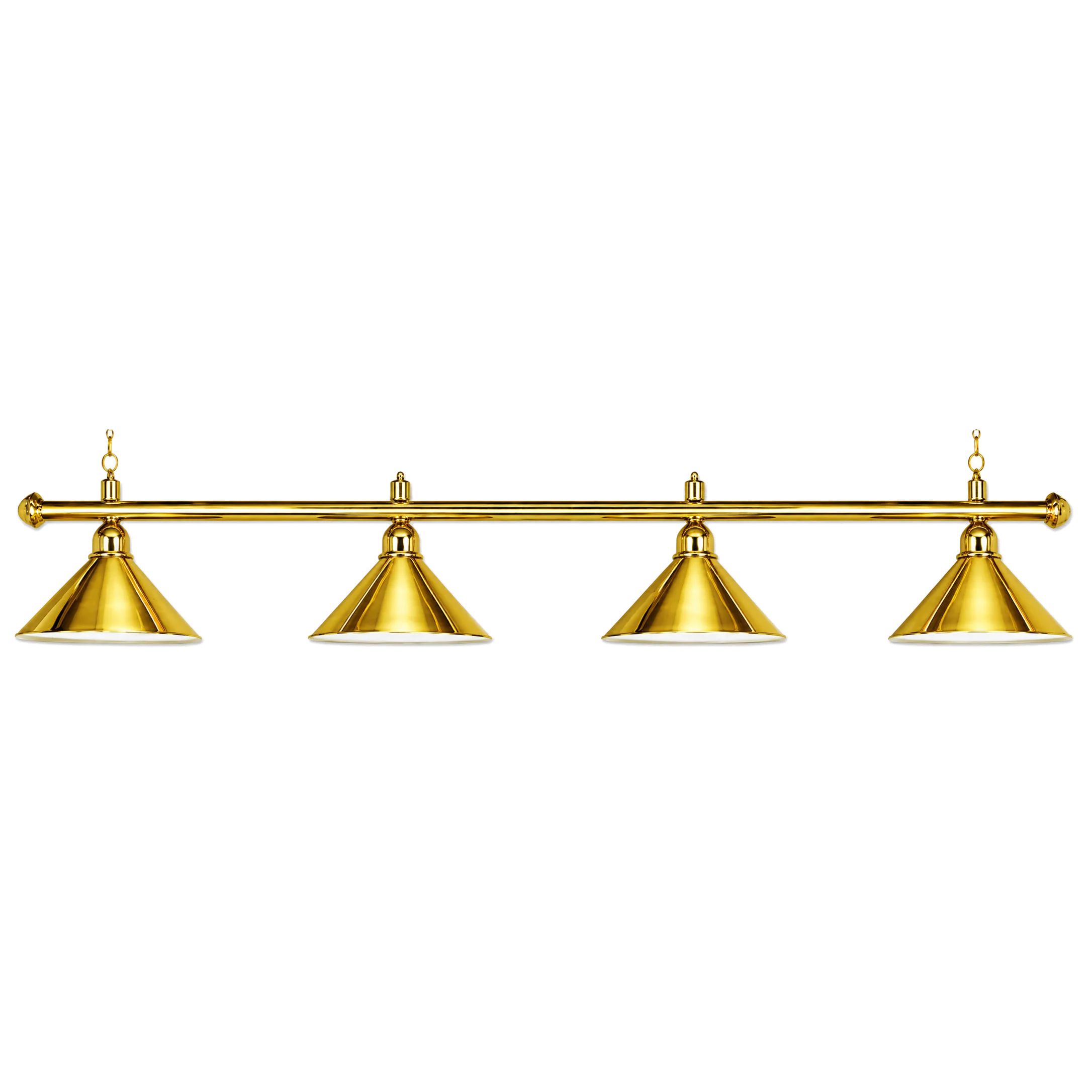 Evergold 4-Shade Billiard Lamp With Polished Brass Cone Shades and Brass Bar