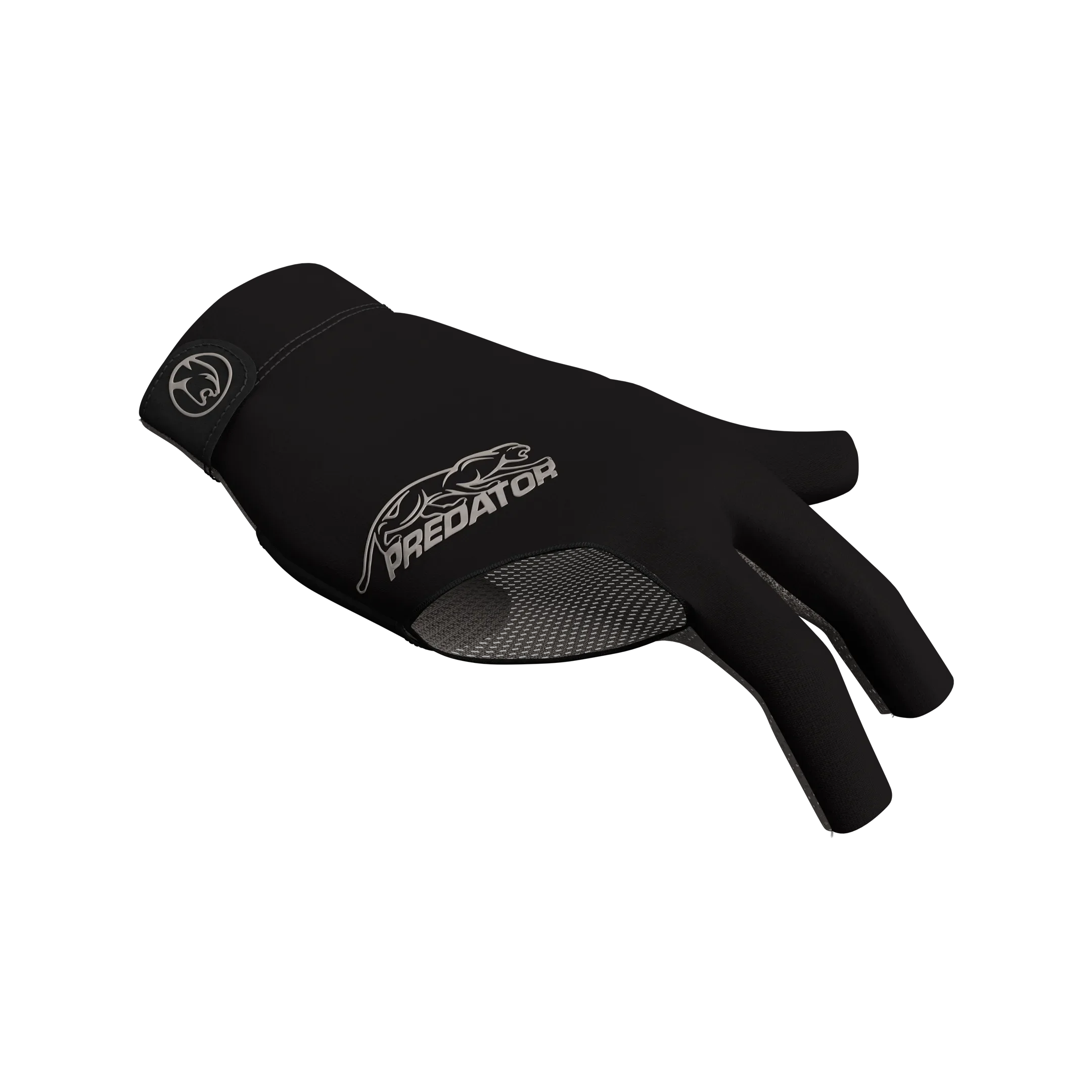 Black glove with grey Predator branding right hand