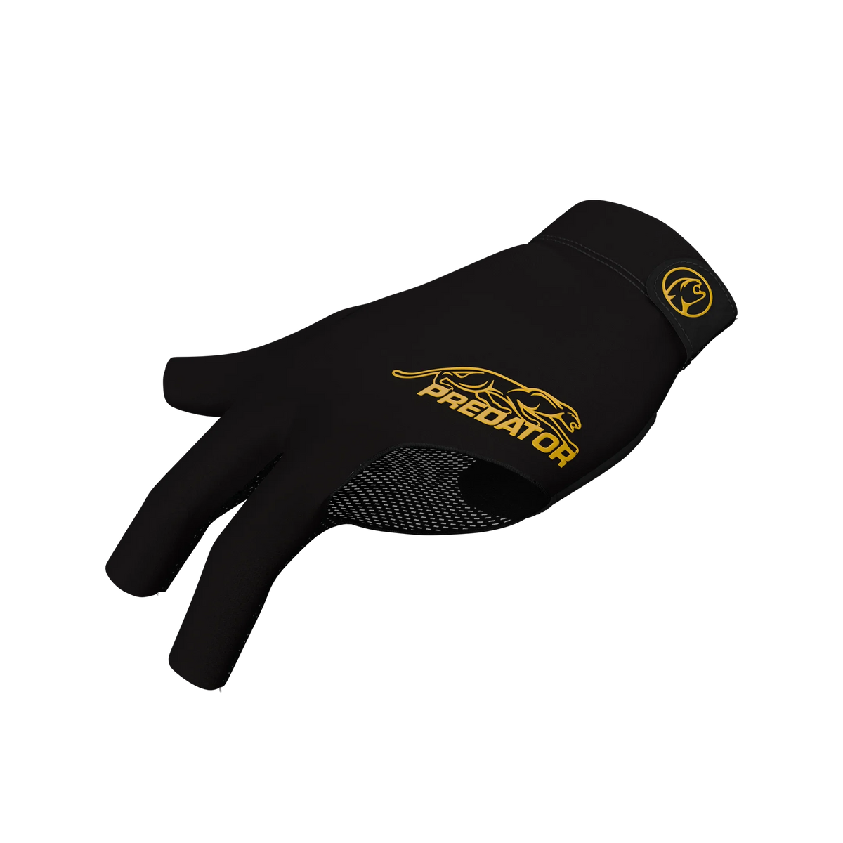 Black glove with yellow Predator branding with yellow cat icon