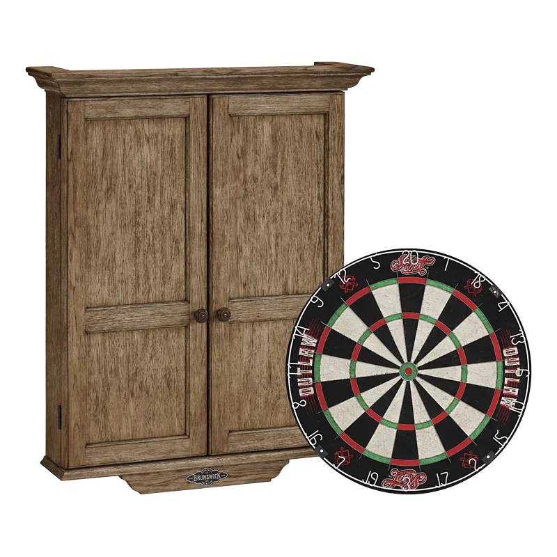 Closed Brunswick Dark Rustic Brown Dartboard Cabinet with Dartboard 