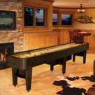Brunswick Andover 12ft Espresso Shuffleboard Table In a Living Room