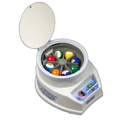 Ballstar Ball Cleaning Machine, Lid Open, with Pool Balls Inside