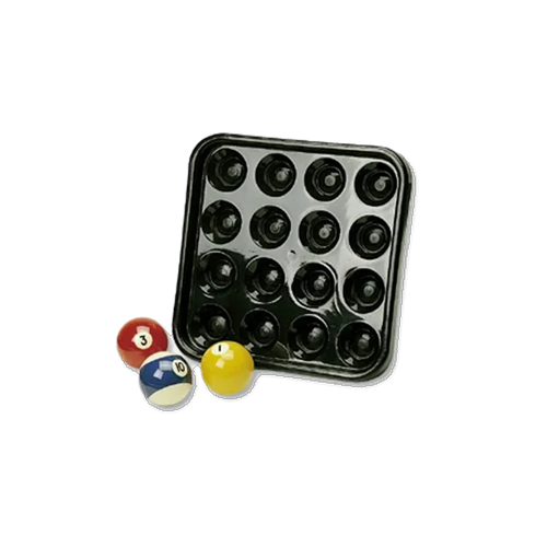 Black 16-Ball Storage Tray With Three Pool Balls in Front