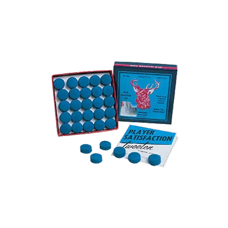 Tweeten Elk Master Blue Cue Tips in an Open Box With Loose Tips